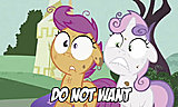 Click image for larger version

Name:	128438 - do_not_want hearts_and_hooves s2e17 scootaloo Sweetie_Belle.jpg
Views:	26
Size:	177.1 KB
ID:	59484